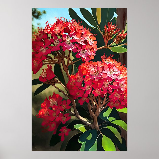 Red Crepe Myrtle Flowers Art Skriv ut Poster (Framsidan)