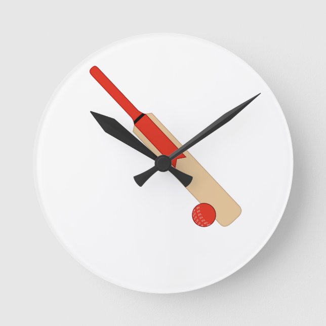 Red Cricket Fladdermus och Boll Wall Clock Rund Klocka (Framsida)