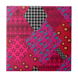 Red Crimson Colorful lappchwork Kakelplatta