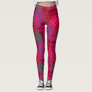 Red Crimson Colorful lappchwork Leggings