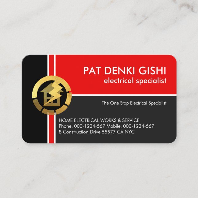 Red Crisscross Electrical Linjer Visitkort (Framsida)