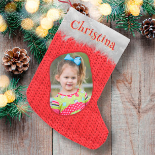 Red Crochet Print Classic God jul Photo Liten Julstrumpa