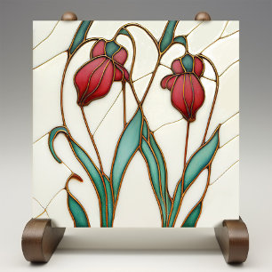 Red Crocus Wall Decor Art nouveau Art Deco Kakelplatta