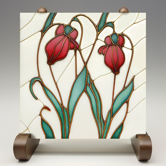 Red Crocus Wall Decor Art nouveau Art Deco Kakelplatta (Skapare uppladdad)