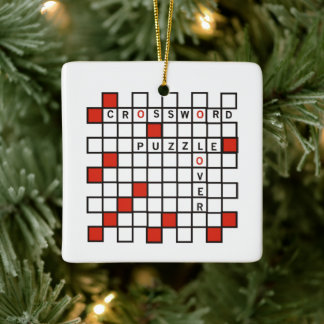 Red Crossword Puzzle Älskare Julgransprydnad Keramik