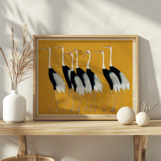 Red Crowned Cranes av Ogata Korin Vintage Woodcut Poster