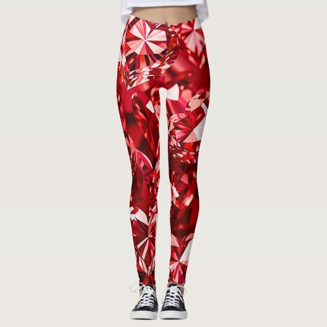 Red Crystal Diamond Hearts Leggings (Framsida)