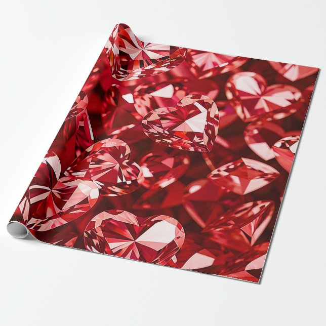 Red Crystal Diamond Hearts Presentpapper (Utrullad)