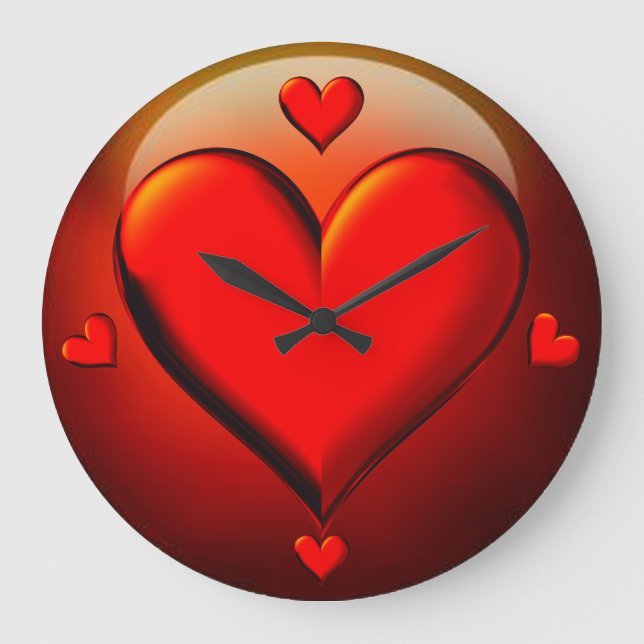 Red Crystal Hearts Stor Klocka (Framsida)