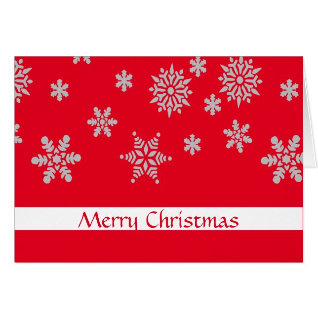 Red Crystal Snowflake White Badge God jul Hälsningskort (Framsidan Horizontal)