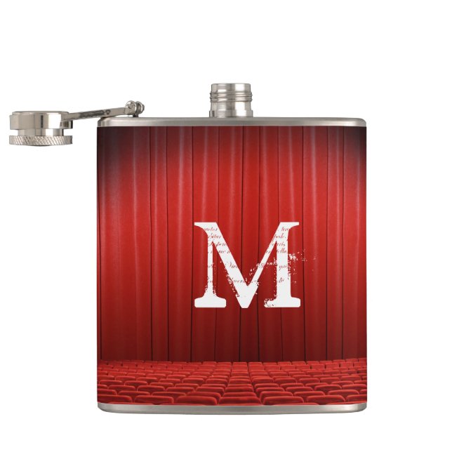 Red Curtain Theater Monogram Whiskey-kolv Fickplunta (Öppnad)