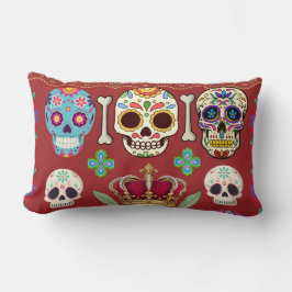 Red Cushion - Gothic - skull and bones Lumbarkudde