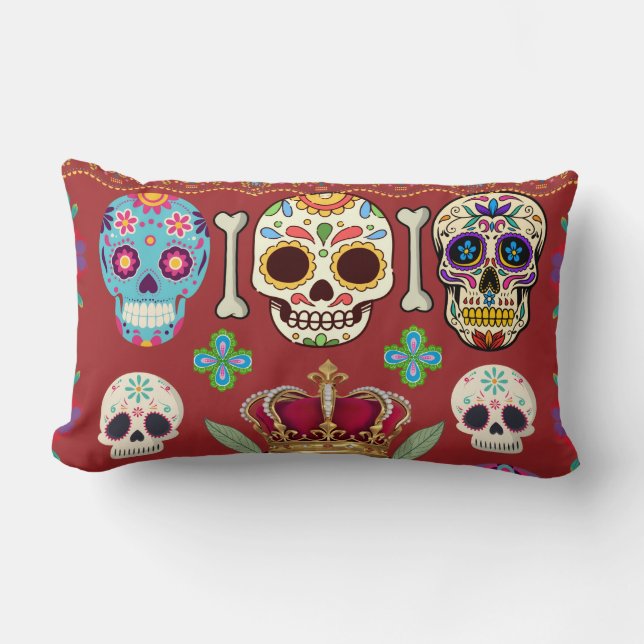 Red Cushion - Gothic - skull and bones Lumbarkudde (Framsida)
