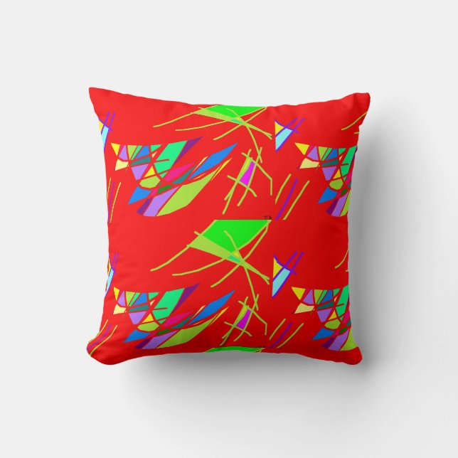 Red Cushion med grönt blue mönster Kudde (Framsida)