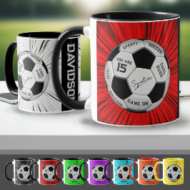Red Custom Soccer Ball Birthday Age Name  Mugg