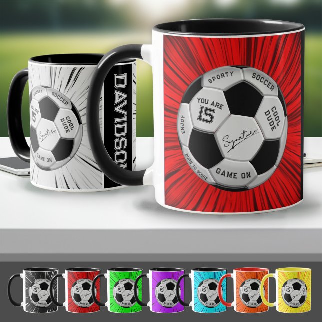 Red Custom Soccer Ball Birthday Age Name  Mugg (Skapare uppladdad)