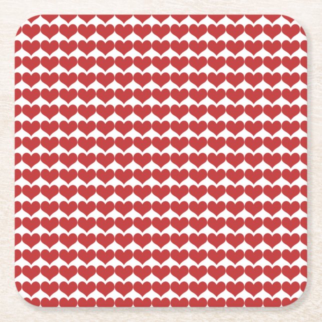 Red Cute Hearts Mönster Papper Underlägg Kvadrat (Framsidan)