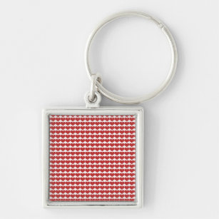Red Cute Hearts Mönster Premium Keychain Fyrkantig Silverfärgad Nyckelring