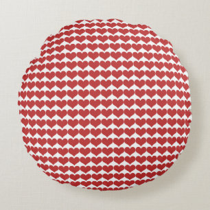 Red Cute Hearts Mönster Round Pillow Rund Kudde