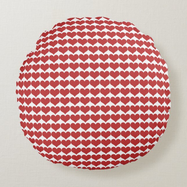 Red Cute Hearts Mönster Round Pillow Rund Kudde (Framsidan)