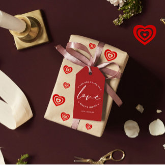 Red Cute Kärlek Valentines Day Circle Presentetikett
