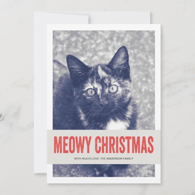 Red Cute Meowy jul Pet Photo Flat Cards Julkort (Framsida)