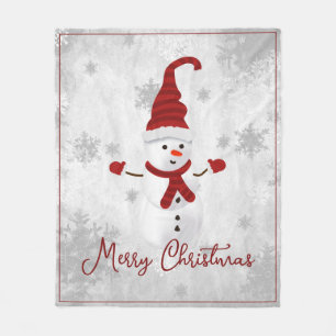 Red Cute Snögubbe Helgdag Fleece Blanket