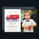 Red Cute Sopor Lastbil Kids Photo Birthday Inbjuda Tack Kort<br><div class="desc">En Roligt Cute Boys SOPOR LASTBIL THEME BIRTHDAY Collection. - Det är en Elegant enkel minimal sketchy Illustration av röd sopor återvinna lastbil, perfekt för din lilla födelsedagsfest. Det är mycket enkelt att anpassa, med dina personuppgifter. Om du behöver någon annan matchande produkt eller anpassning kan du skicka ett vänligt...</div>