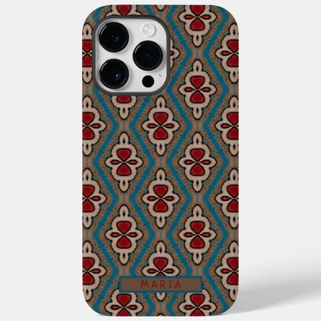 Red Cyan Copper Azulejos Tile Elegance Namn (Baksida)