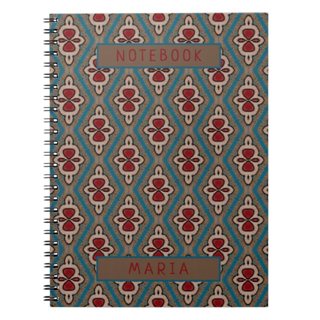 Red Cyan Copper Azulejos Tile Elegance Namn Anteckningsbok (Framsidan)