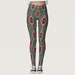 Red Cyan Copper Azulejos Tile Mönster Elegance Leggings