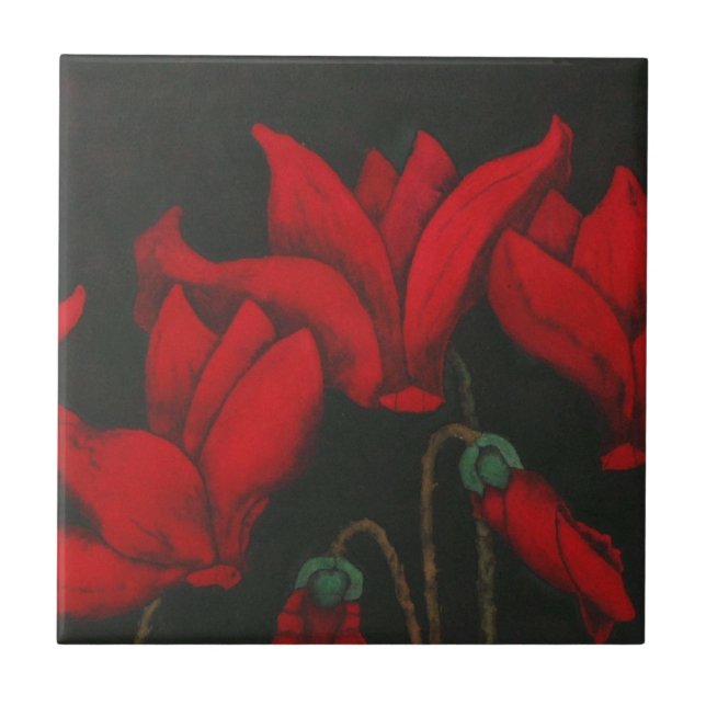 "Red Cyclaman" Kitchen Garden Ceramic Tile Kakelplatta (Framsidan)