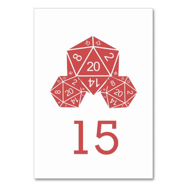 Red D20 Dice Bröllop Bord-kort Bordsnummer (Framsidan)