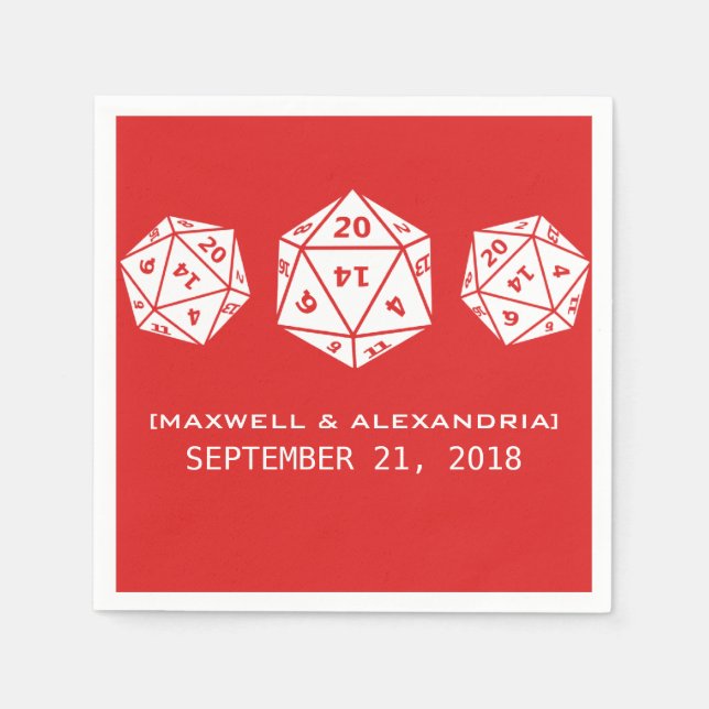 Red D20 Dice Gamer Bröllop Pappra blöjor Pappersservett (Framsidan)