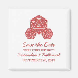 Red D20 Dice Spara datum magneter