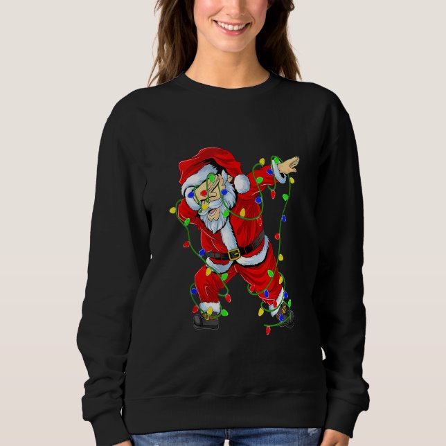 Red Dabbing Santa Lighting Funny Julafton jul Da T Shirt (Framsida)