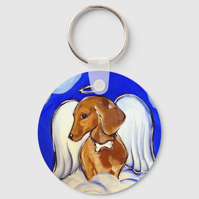 Red Dachshund Angel Nyckelring (Framsida)