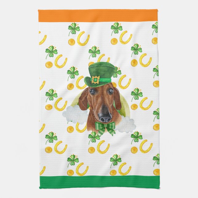 Red Dachshund Helgdag Home Decor St patricks day Kökshandduk (Vertikal)