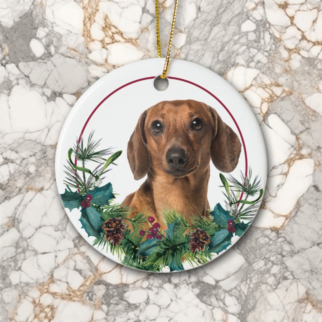 Red Dachshund Hund Evergreen Wand Julgransprydnad Keramik (Skapare uppladdad)