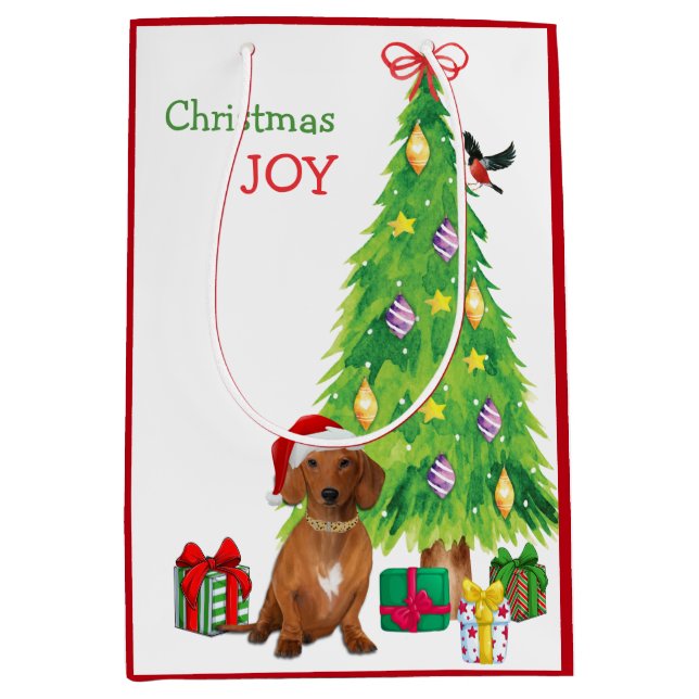 Red Dachshund Hund Santa Hat och Julgran (Framsidan)