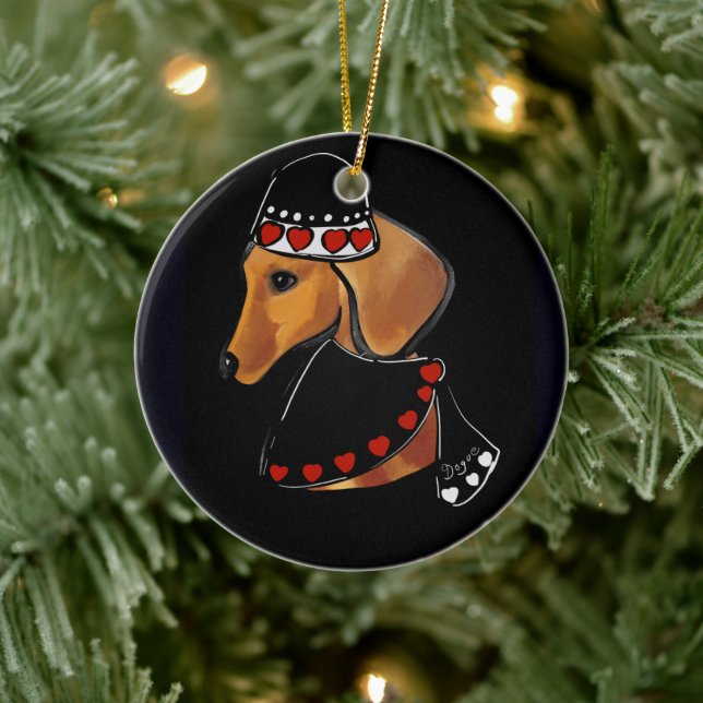 Red Dachshund Julgransprydnad Keramik (Träd)