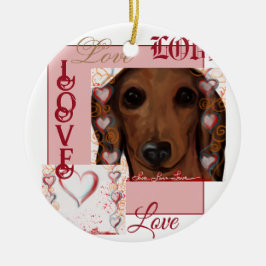 Red Dachshund Julgransprydnad Keramik
