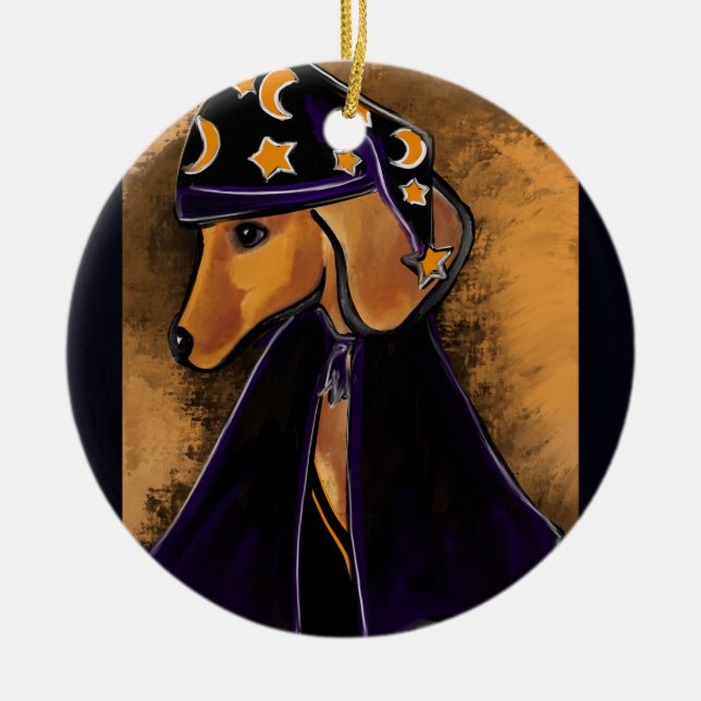 Red Dachshund Julgransprydnad Keramik (Framsidan)