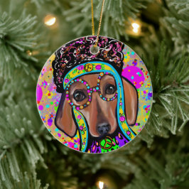 RED DACHSHUND JULGRANSPRYDNAD KERAMIK