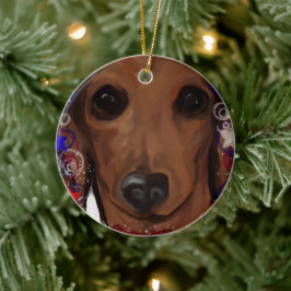 Red Dachshund Julgransprydnad Keramik