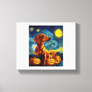 Red Dachshund of van gogh starry night halloween F Canvastryck