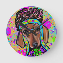 RED DACHSHUND RUND KLOCKA