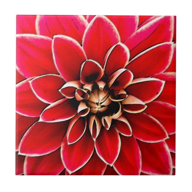Red Dahlia, digital konst Kakelplatta (Framsidan)