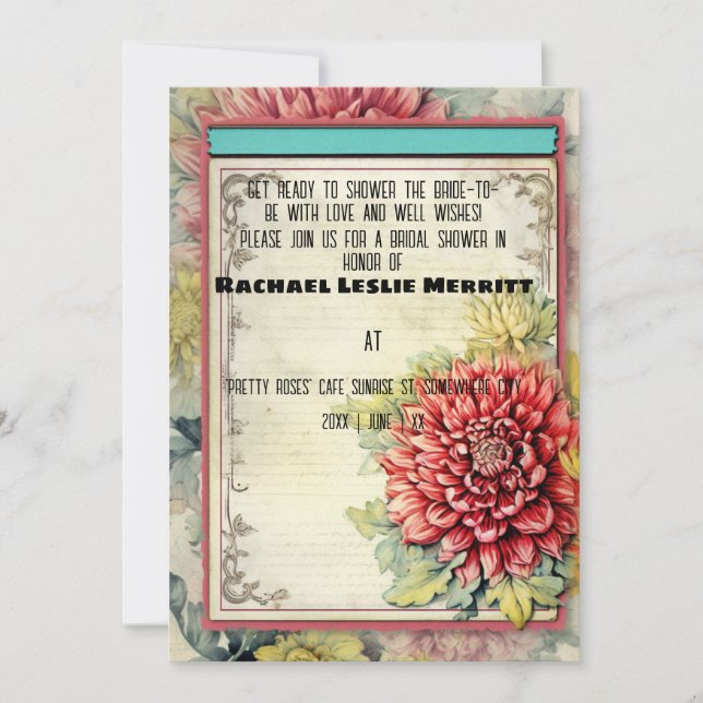 Red Dahlia Ephemera Möhippa Inbjudningar (Framsida)