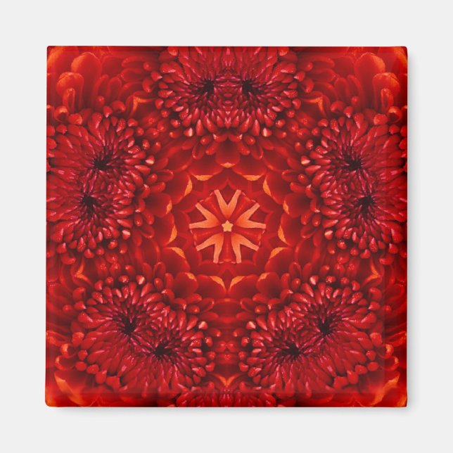 RED DAHLIA FLOWERS Abstrakt Blommigt Magnet (Framsidan)